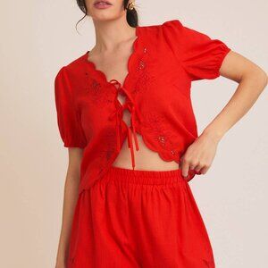 Red Eyelet Short and Top Set for Women